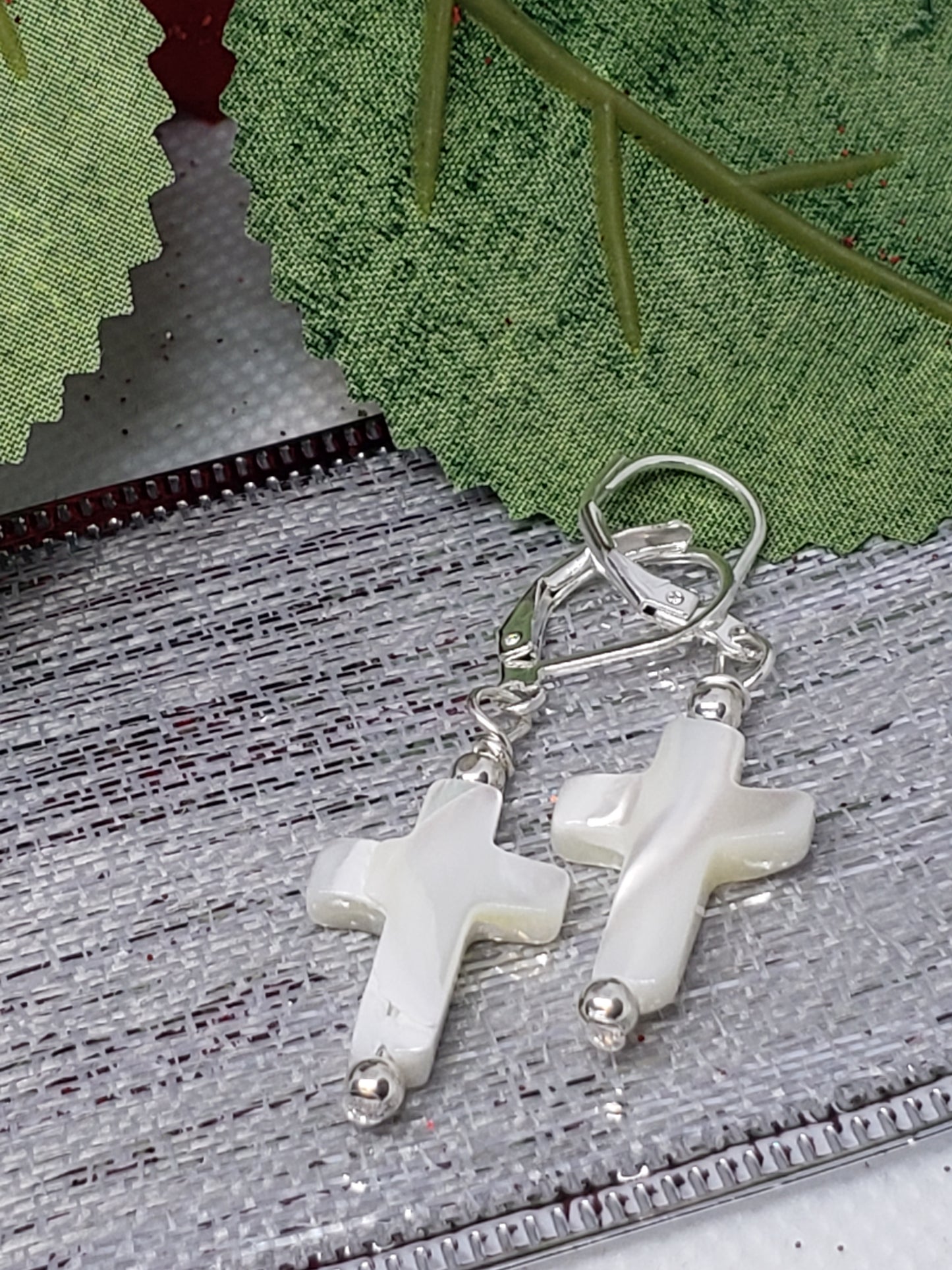White Cross Earrings