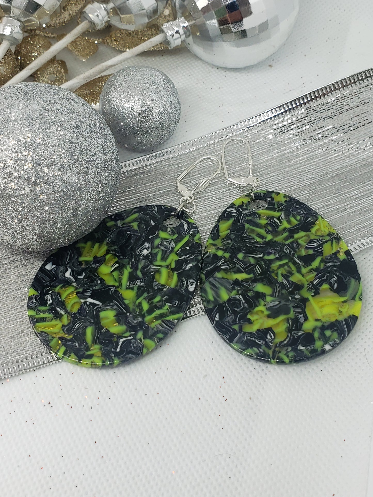 Black & Green Resin Earrings