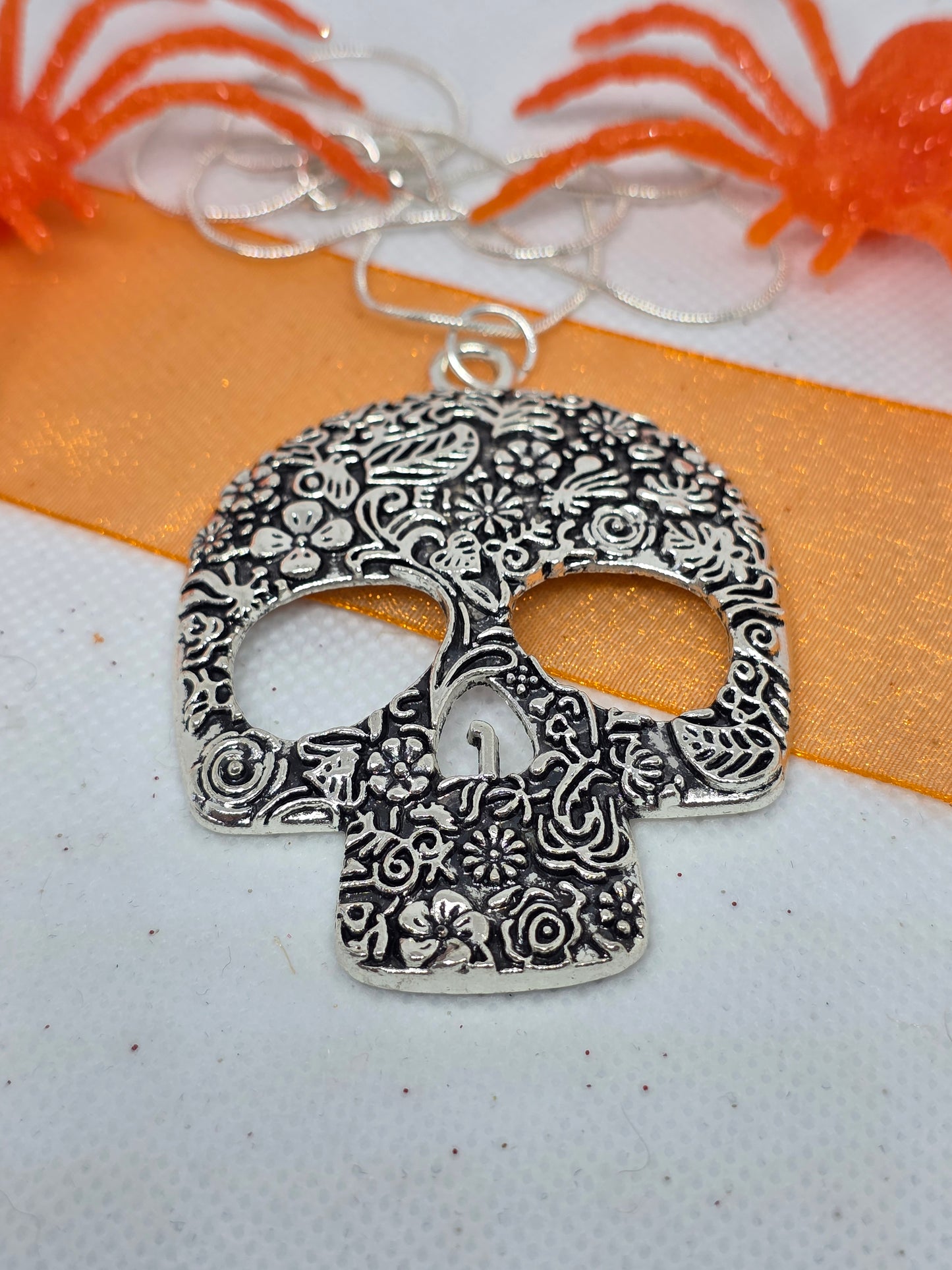 Midnight Bloom Skull Necklace