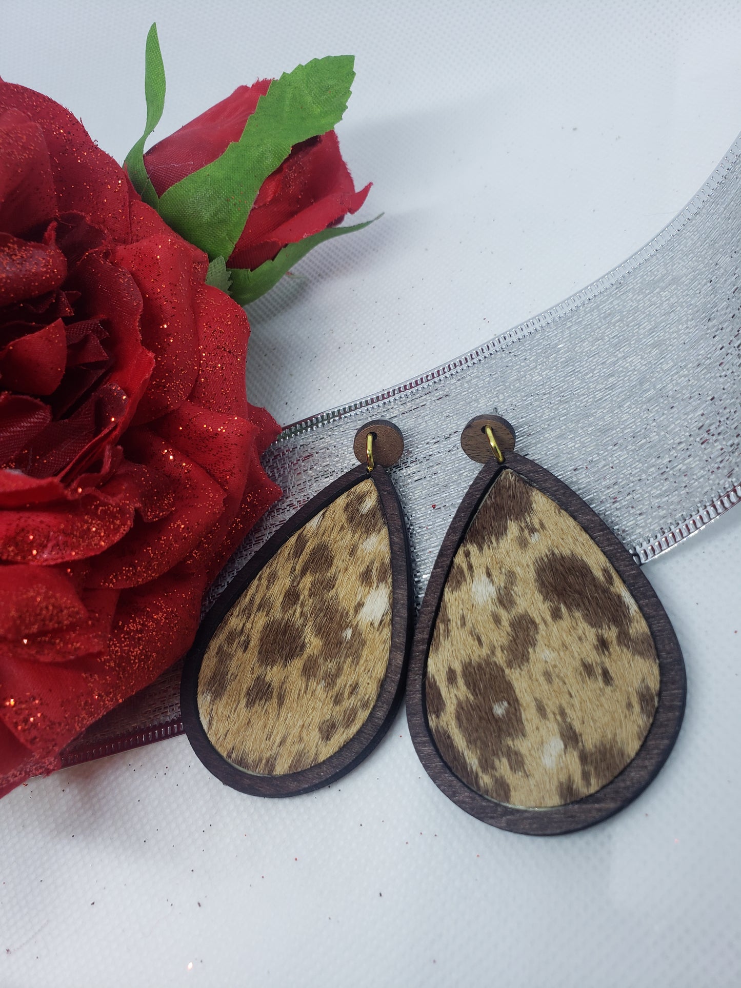 Animal printed wood earrings