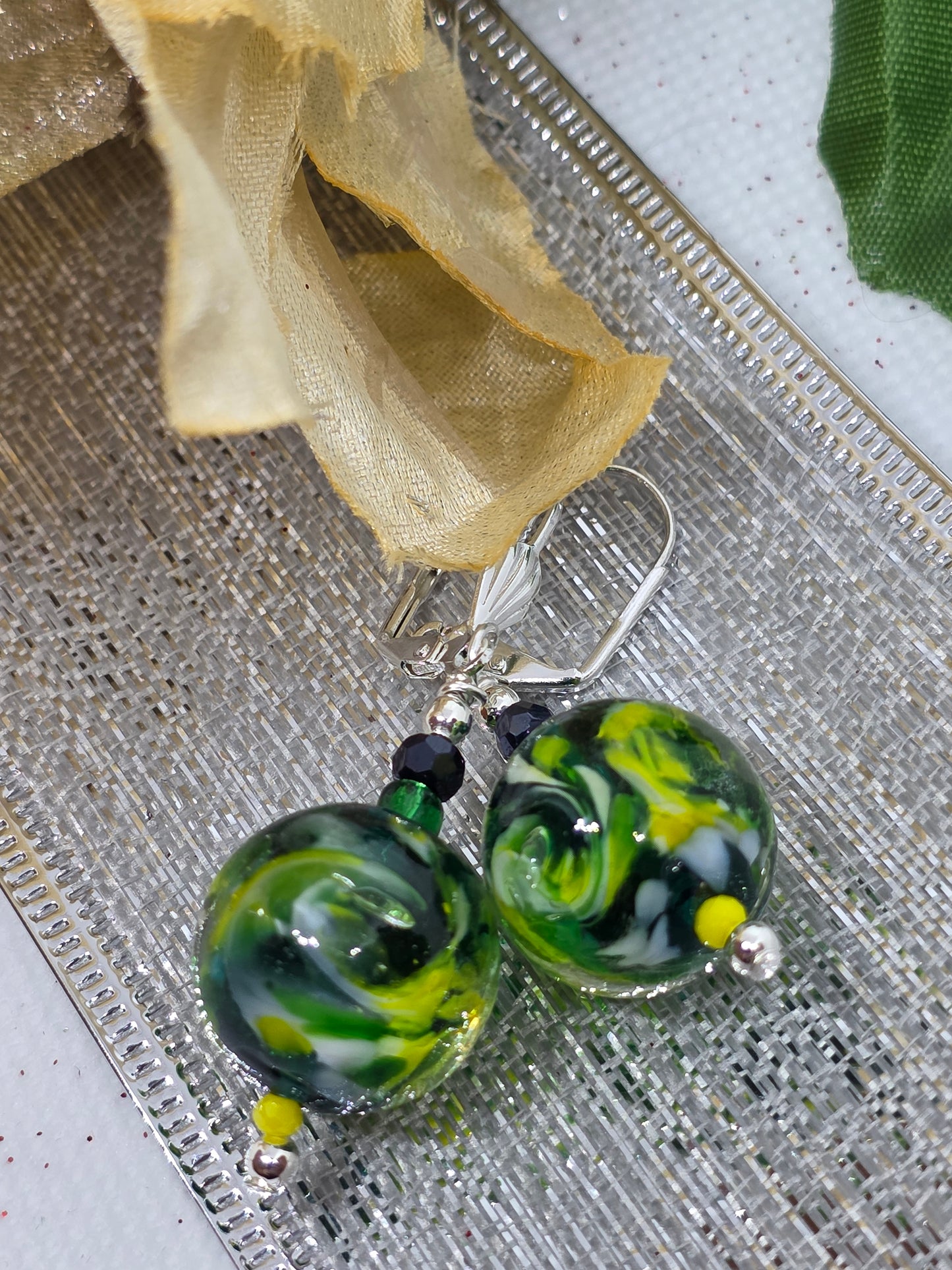 Green & Black Swirl Earrings