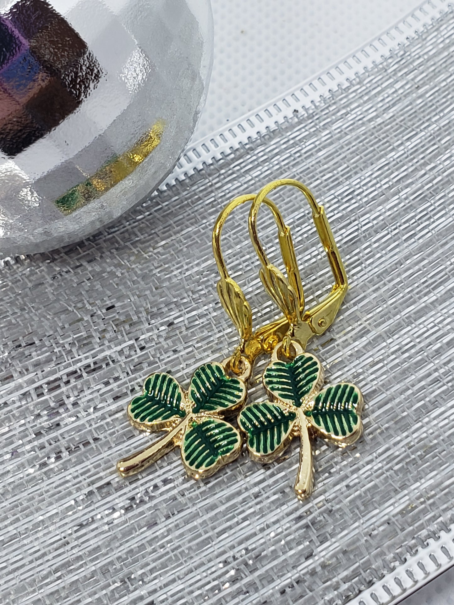 Green & Gold Clover Earrings