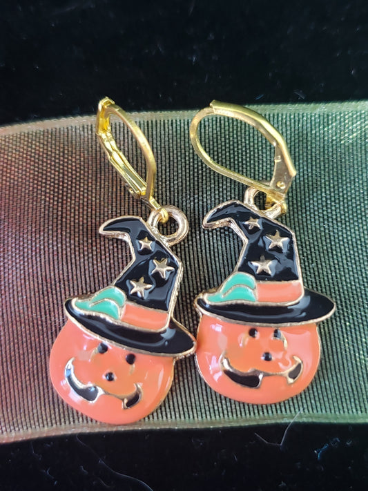 Pumpkin Witch Hat Earrings