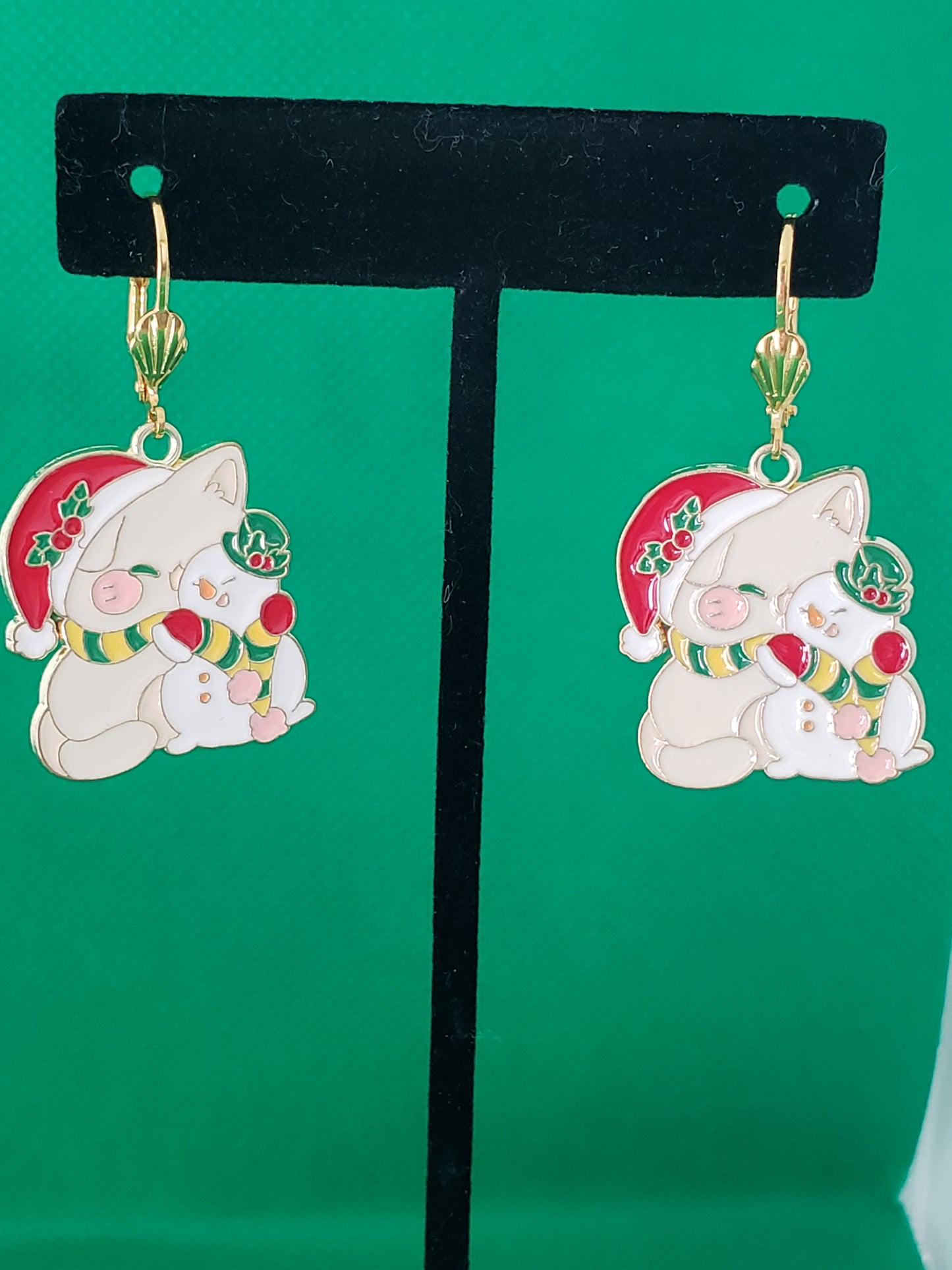 Cat loves snowman Earrings