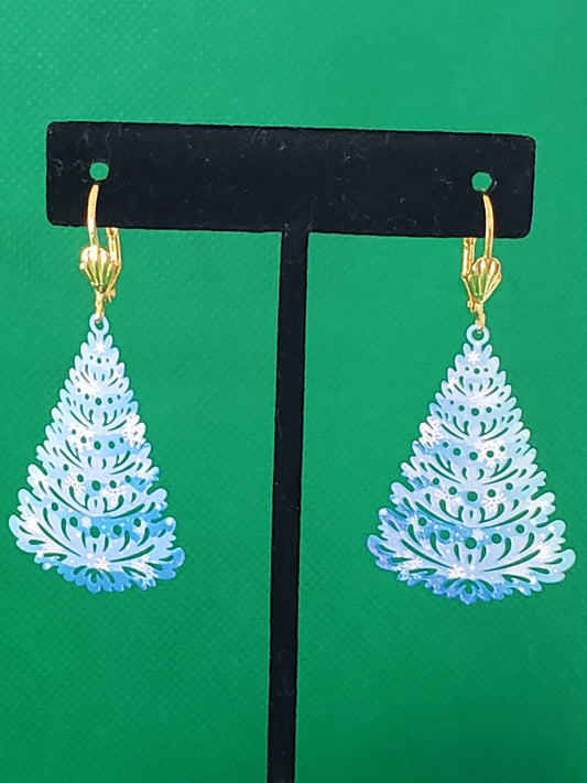 Blue Christmas Tree Earrings