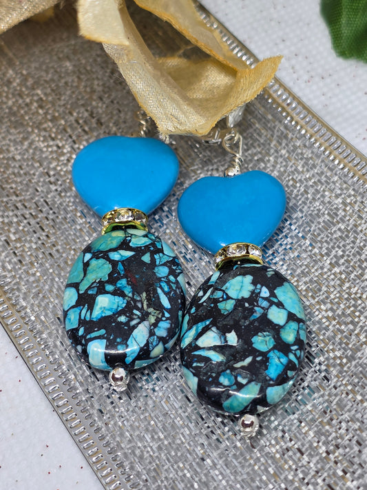 Teal Heart Earrings
