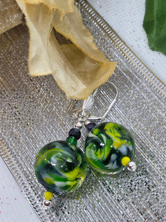 Green & Black Swirl Earrings