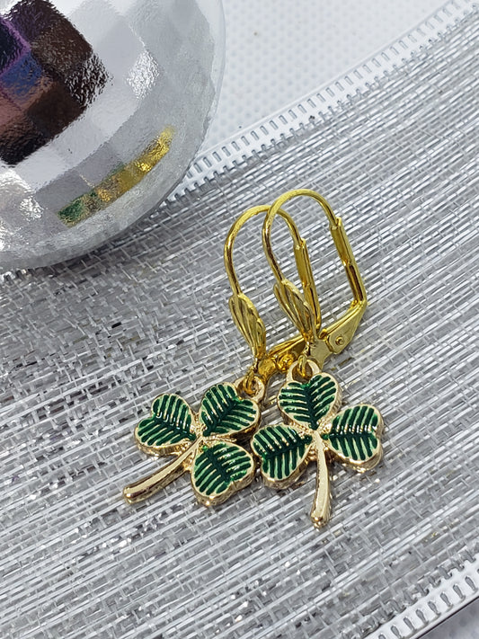 Green & Gold Clover Earrings