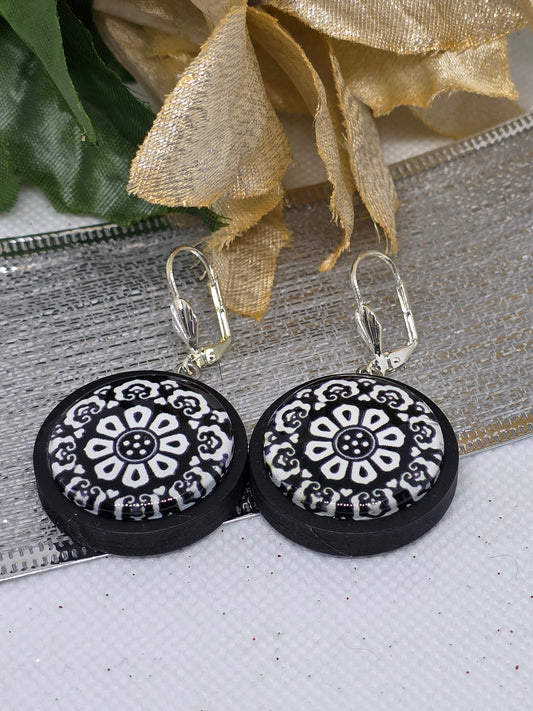 Black & White Mandala Drop Earrings